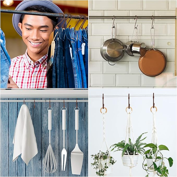 Hotop 36 Pcs Bronze S Hooks for Hanging 2.4 Inch Heavy Duty S Shaped Hook Rack Metal Non Slip Hanger for Christmas Tree Stocking Kitchen Pot Utensils Closet Wire Bathroom Bedroom Pan Bag Towel Plant