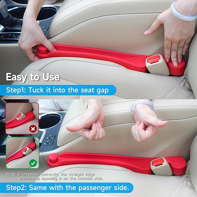 Givifive Car Seat Gap Filler Set of 2, 3IN1 Seat Side Gap Filler Plug with Storage Slot & Hook Function, Soft Foam Universal Fit Car SUV Truck Fill Gap Between Seats Console Organizer(Standard Red)