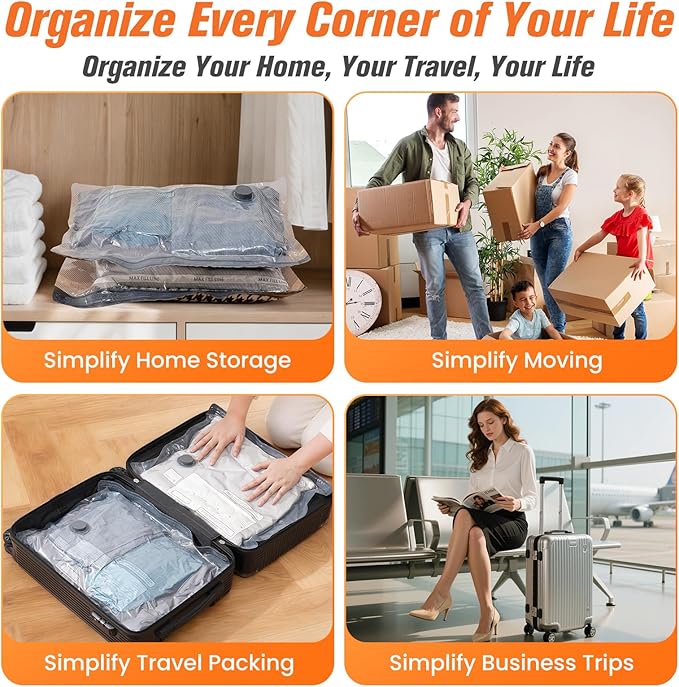 18 Pack Vacuum Storage Bags for Travel with Rechargeable Cordless Pump, Space Saver Bags for Clothes, Compression Packing Bags for Luggage and Suitcase, 18 Combo Size