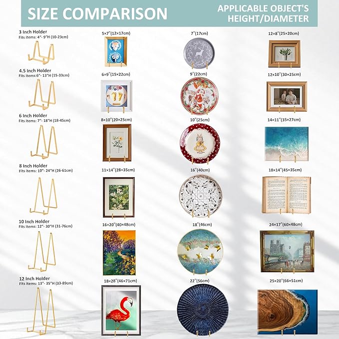 Plate Holder Easel Display Stand - 6 inch Metal Plate Stands for Display - Tabletop Picture Stand - Gold Iron Easels for Display Pictures | Photo Frames | Book | Decorative Plates | Plaque - 4 Pack