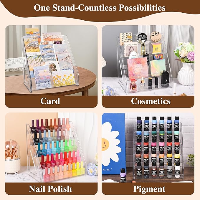 CELSOL Elevated 5 Tier Clear Acrylic Card Display Stand for Trading Cards, Sports Cards, Greeting Cards, Stickers – Slanted Holder for PSA Slabs, Vendors, Collectors & Retail (5 Tier 1 Pack)