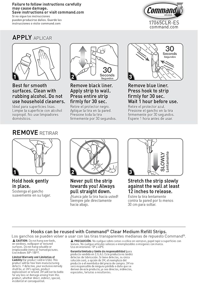 Command Medium Clear Wire Toggle Hooks, 6 Wall Hook and 8 Strips, Damage-Free Hanging with Adhesive, Great for Hanging, Organization, and Storage, Holds up to 2 lb