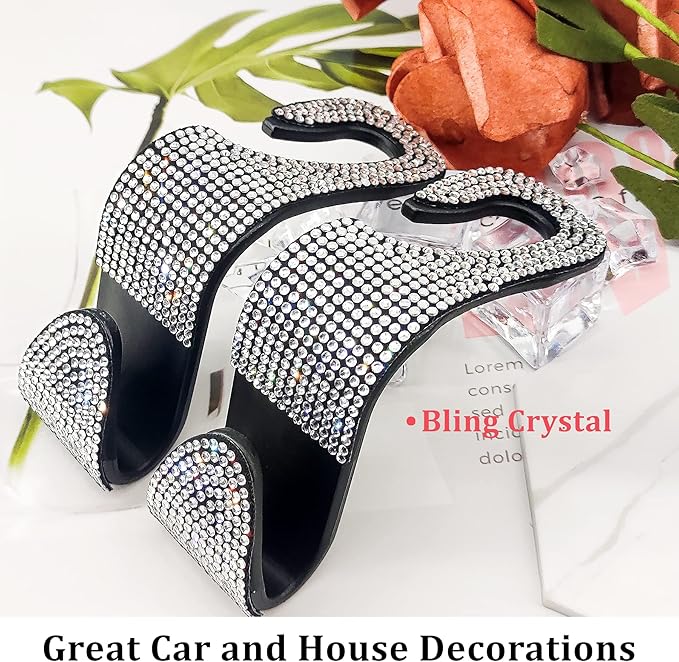 Dermasy 2 Pack Car Hooks, 2021 New Bling Rhinestones Crystal Hooks Car Decorations Auto Seat Back Organizers Strong and Durable Backseat Hanger Storage Universal for SUV Truck Vehicle (Silver)