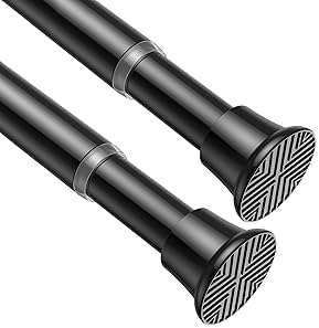 2 Pack Black Spring Tension Curtain Rods 18-36 Inch Adjustable Expandable Spring Loaded Curtain Rods No Drilling Suitable for Small Short Tension Rods 23-34 Inch Doors, Windows, Closet