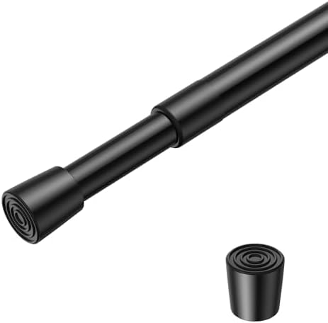 1 Pack Spring Loaded Tension Rod 48-59" Adjustable Curtain Rods No Drill Extendable Spring Rod Tension Curtain Rods For Window Kitchen Shelves Rv Refrigerator And Small Spaces,Black