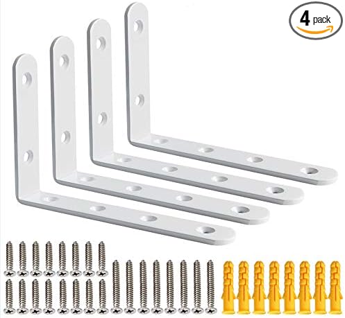 Alise 4mm-Thicker Heavy Duty Stainless Steel Bracket Floating Shelf Brackets Corner Brace Support 6x4 Inch,4 Pcs White Finish