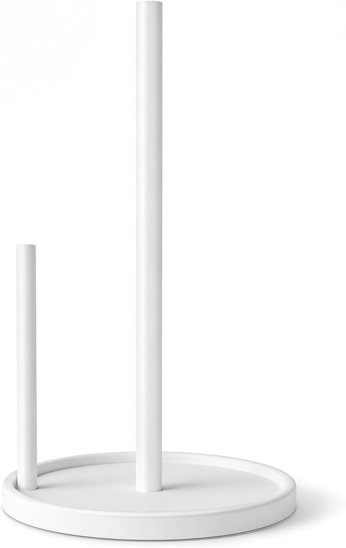Jesginboo Paper Towel Holder Countertop, White Kitchen Paper Towels Holder, Paper Roll Holder with Weighted Base