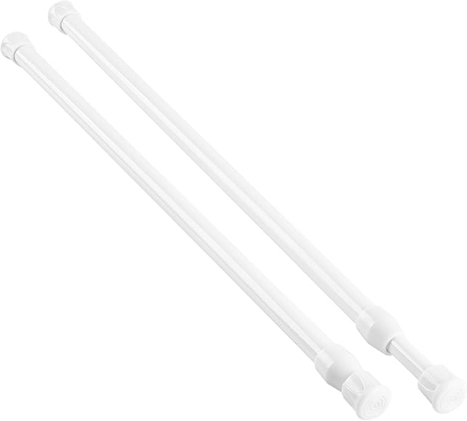 KXLife 2Pcs Spring Tension Curtain Rod, 18 to 30 Inch Adjustable Small Tension Rods No Drill, White Spring Loaded Curtain Tension Rod for Window