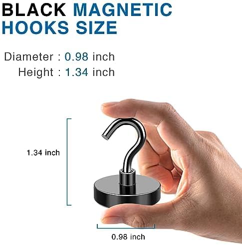 LOVIMAG Magnetic Hooks for Cruise Cabins, 85lbs Black Magnetic Hooks for Classroom, Strong Magnets with Hook for Hanging, Neodymium Magnet Hook for Fridge, Ceiling, Locker, Camper, Travel-25 Pcs
