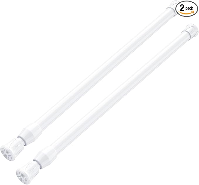 White Tension Curtain Rod 16.5-28 inch Spring Tension Rod Curtain Rod Adjustable Spring Rod Extendable Tension Rod for Kitchen, Bathroom, Window, Closet.