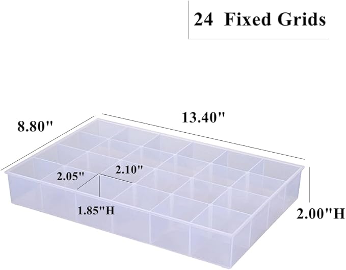 BangQiao 2 Pack Fixed 24 Grids Clear Plastic Organizer Sorting Tray and Transparent Storage Divider Box Container Case for Hardware, Craft, Sewing Kit,Office Supplies, Small Parts