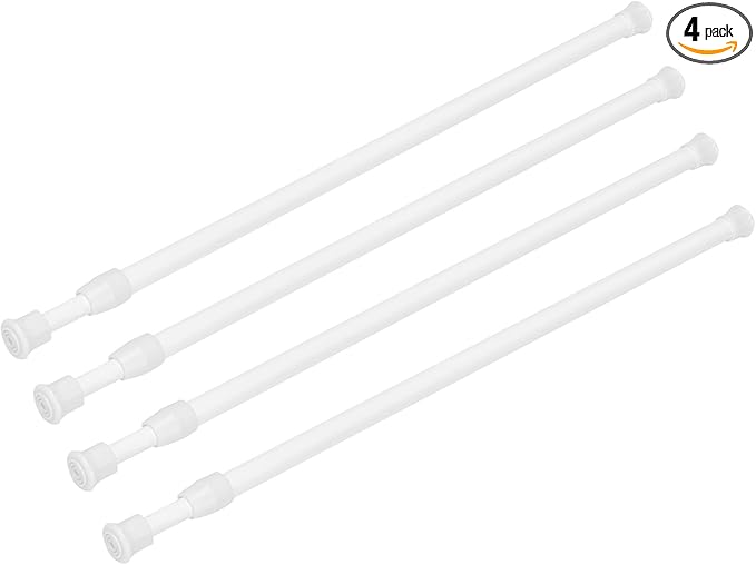 4 Pack Tension Curtain Rod 15.7-28 Inch, Small Short Adjustable Extendable Spring Loaded Rods for Windows Cabinet Blinds Closet Bedroom Kitchen Bathroom Door No Drilling, White