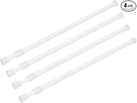 4 Pack Tension Curtain Rod 15.7-28 Inch, Small Short Adjustable Extendable Spring Loaded Rods for Windows Cabinet Blinds Closet Bedroom Kitchen Bathroom Door No Drilling, White