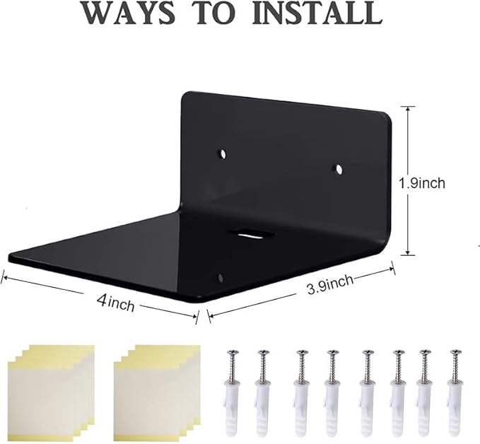4 Pack Small Acrylic Floating Shelves, 4'' Acrylic Wall Shelves Display Ledges for Storage & Decoration, Mini Shelves for Wall with 2 Types of Installation (Adhesive or Screw)