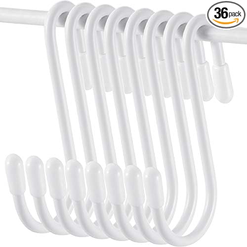 Hotop 36 Pcs White S Hooks for Hanging 2.4 Inch Heavy Duty S Shaped Hook Rack Metal Non Slip Hanger for Christmas Tree Stocking Kitchen Pot Utensils Closet Wire Bathroom Bedroom Pan Bag Towel Plant