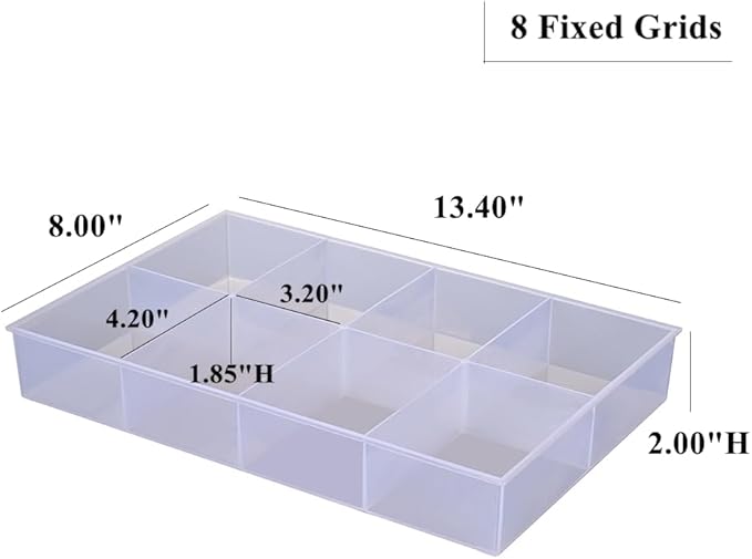 BangQiao 2 Pack Fixed 8 Grids Clear Plastic Organizer Sorting Tray and Transparent Storage Divider Box Container Case for Hardware, Craft, Sewing Kit, Office Supplies, Small Parts