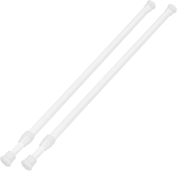 2 Pack Tension Curtain Rod 28-48 Inch, Small Short Adjustable Extendable Spring Loaded Rods for Windows Cabinet Blinds Closet Bedroom Kitchen Bathroom Door No Drilling White