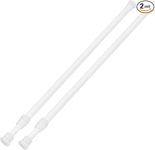 2 Pack Tension Curtain Rod 15.7-28 Inch, Small Short Adjustable Extendable Spring Loaded Rods for Windows Cabinet Blinds Closet Bedroom Kitchen Bathroom Door No Drilling, White