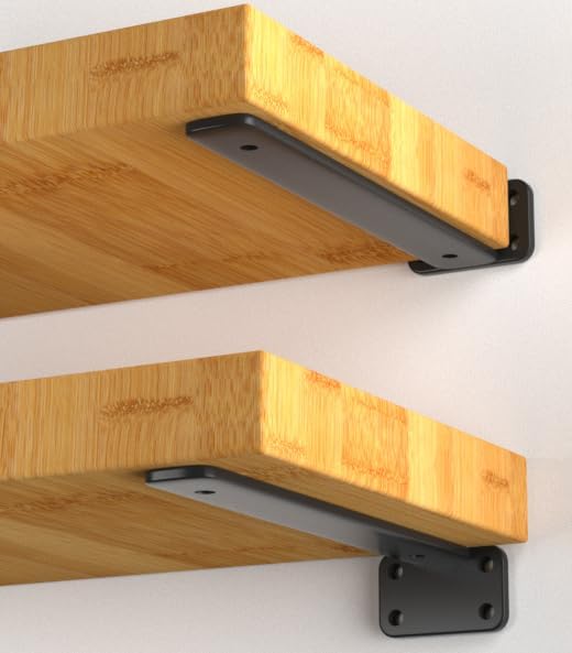 8 Pack - 14 inch Black Hidden L Shelf Bracket (1/5 Inch Thicked) Iron Floating Shelf Brackets Rustic Industrial Metal Brackets for Shelf Support