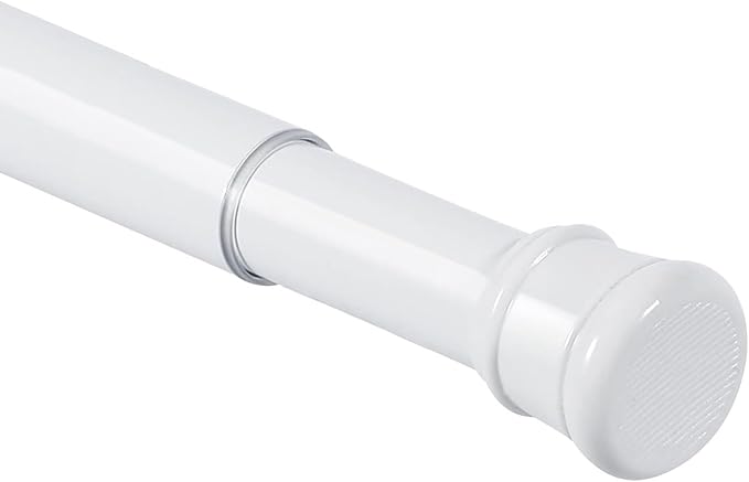No Sectional Assembly Shower Curtain Rod 56-104 Inch, 1" Diameter Spring Long Adjustable Tension Curtain Rods for Bathroom Windows Closet No Drilling No Rust, White