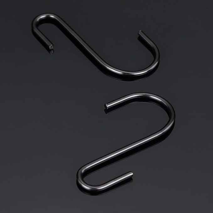 10-Pack Black S Hooks for Hanging 2.4 Inch – Small S Hooks Carbon Steel Hangers for Jeans, Kitchen Pots & Plant Hanging – Lightweight 0.88 Inch Opening Holder for Wire Shelving, Towel & Purse