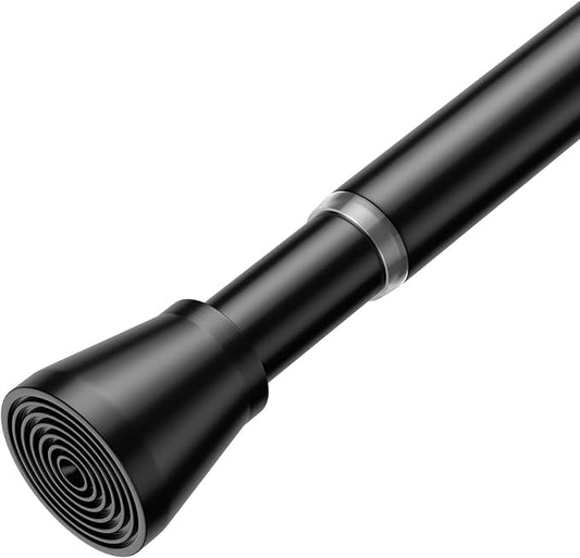 Tension Curtain Rod 28-48 Inch 7/8" Diameter, Adjustable No Drilling Rustproof Black Spring Loaded Curtain Rods for Window, Doorway, Bathroom, Closet, Kitchen, Shower Stall