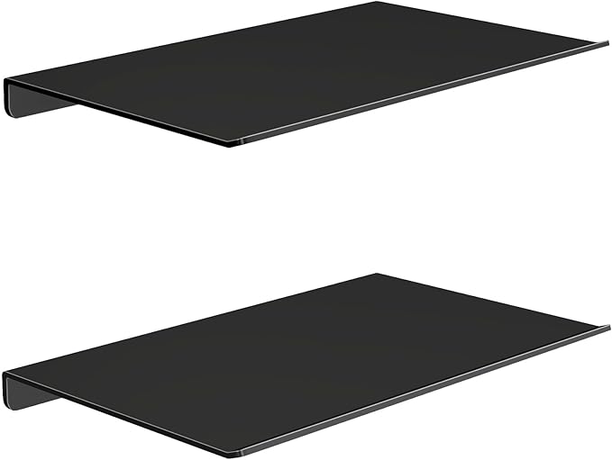 MKO 8" Small Floating Shelves for Wall, Metal Wall Mounted Shelf for Bathroom, Bedroom, Living Room, Kitchen, Little Mini Tiny Display Hanging Shelves for Books/Storage/Room Decor 2 Packs, Black