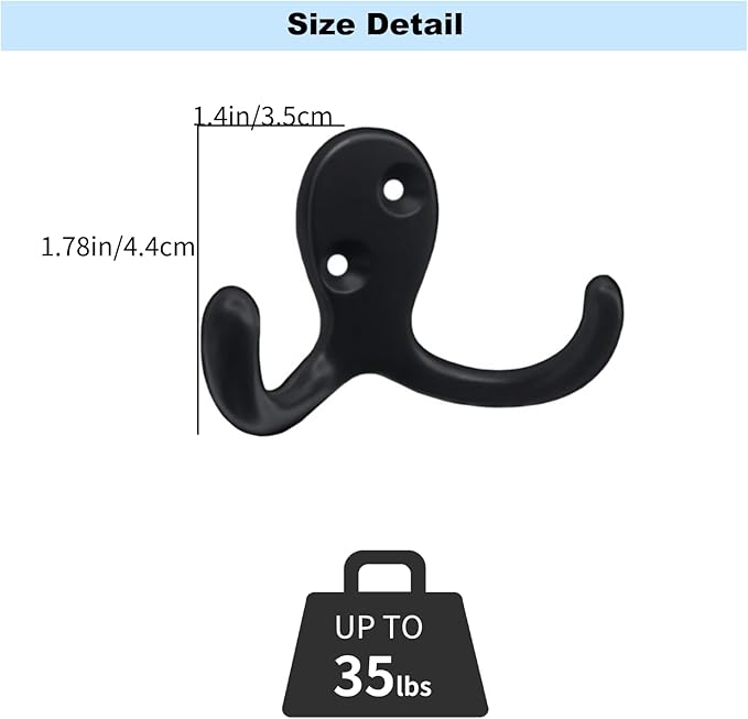 Kruodop 8 Pack Wall Hooks Wall Mounted Coat Hooks for Hanging Heavy Duty, Black Towel Hooks, Metal Double Coat Hanger with Screws Cup Retro for Coats, Handbags, Towels, Hat