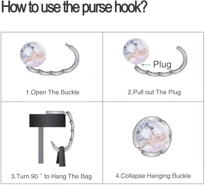 Bosketo Foldable Purse Hook Womens Bag Table Hanger Collection Desk Hooks for Purse (1pack Light Pink Marble Hook)