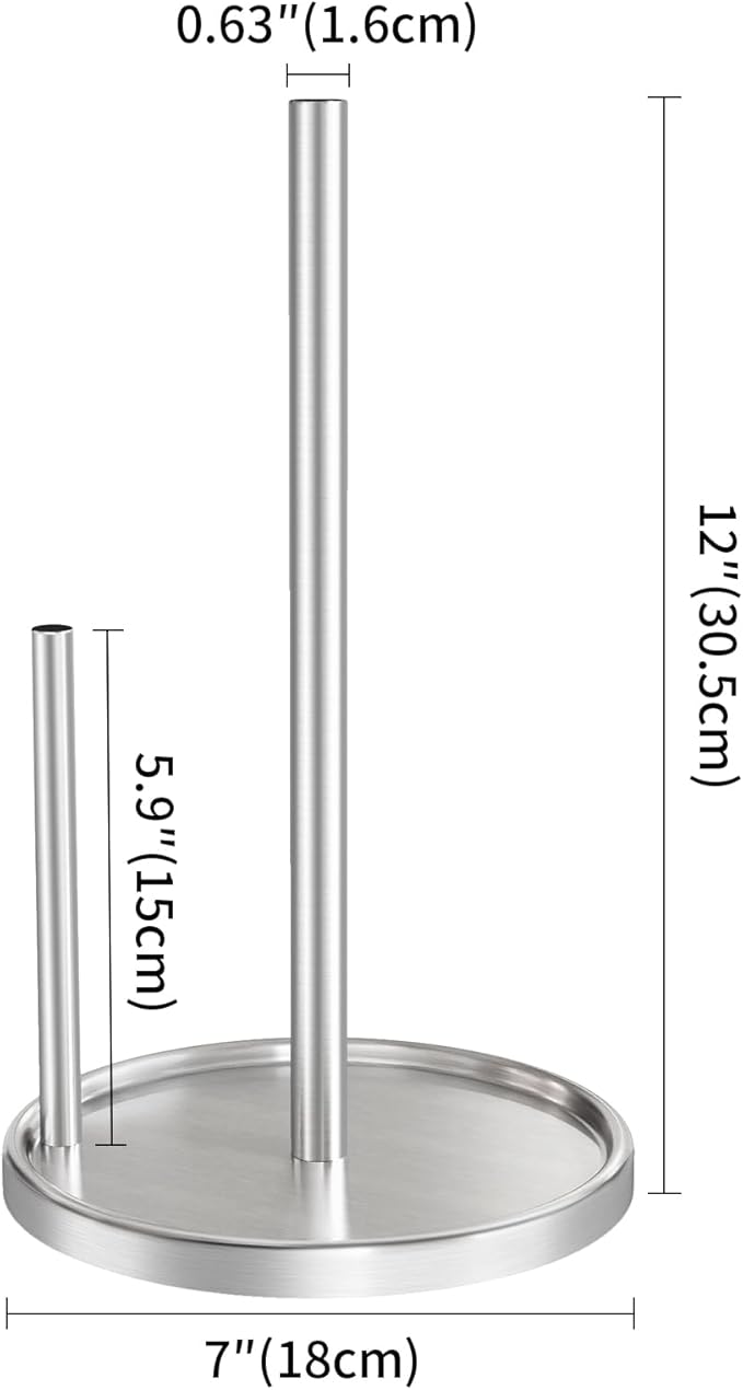 Jesginboo Paper Towel Holder Countertop, Silver Kitchen Paper Towels Holder, Paper Roll Holder with Weighted Base