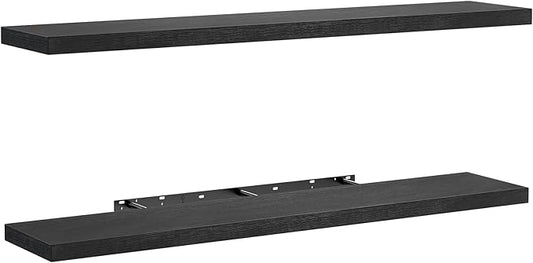 AMADA HOMEFURNISHING Floating Shelves Wall Mounted, 47 x 8 Inch Wall Shelves for Bathroom, Bedroom, Living Room, Black Shelves Set of 2