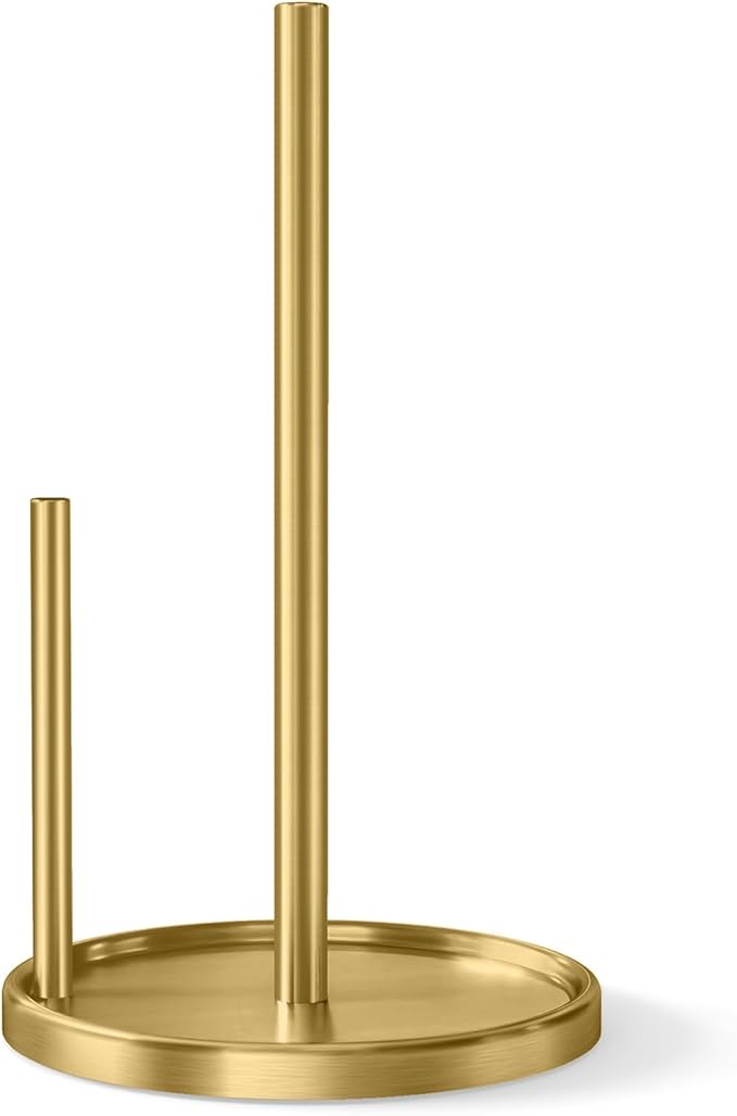 Jesginboo Paper Towel Holder Countertop, Gold Kitchen Paper Towels Holder, Paper Roll Holder with Weighted Base