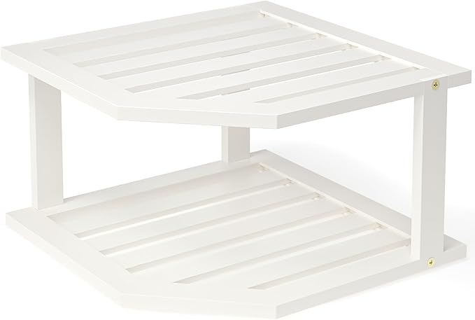 Bamboo Corner Shelf,2 Tier Plate Organizer for Cabinet and Countertop,Pantry Dish and Spice Rack for Kitchen（White）