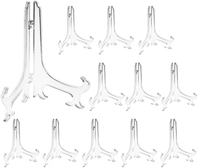 Artliving 5 Inch Clear Plastic Easels or Stand/Plate Holders to Display Pictures or Other Items at Weddings, Home Decoration, Birthdays, Tables (12 Pack)