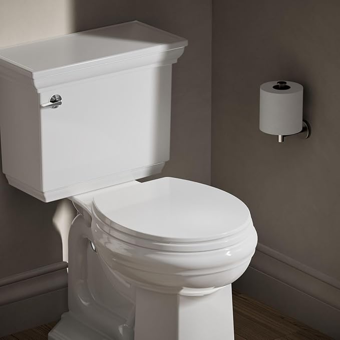 KOHLER 20111-0 Brevia, Slow Close Toilet Seat, Round Toilet Seat, Grip-Tight Bumpers Quick-Attach Hardware, White (Pack of 2)