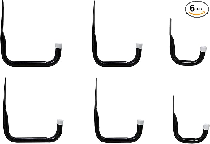 Shepherd Hardware 8088E Heavy Duty Steel Garage Storage/Assorted Utility Hooks, 6 Pack, black