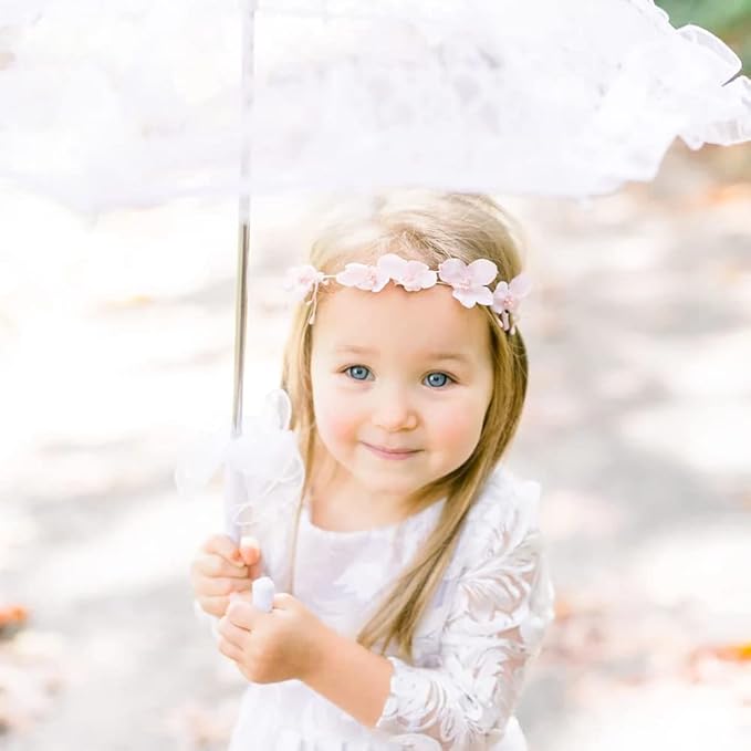 Watris Veiyi Craft Flowers Lace Embroidery Umbrella for Children Stage Performance Mini Decorative Umbrella Decoration for Kids, 16x19in