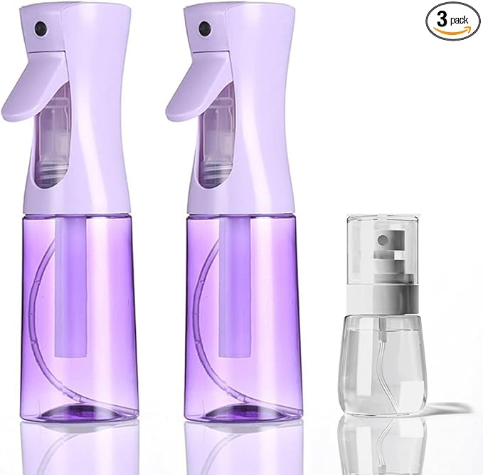 3 Pack Spray Bottles, 2-Pack Continuous Spray Bottles,Fine Water Mist Spray Bottles for Hair 6.8 OZ (200 ML) and 1oz 30ml Travel Spray Bottle Mister for Cleaning,Hairstyling,Plants,Barbers,Pets Purple