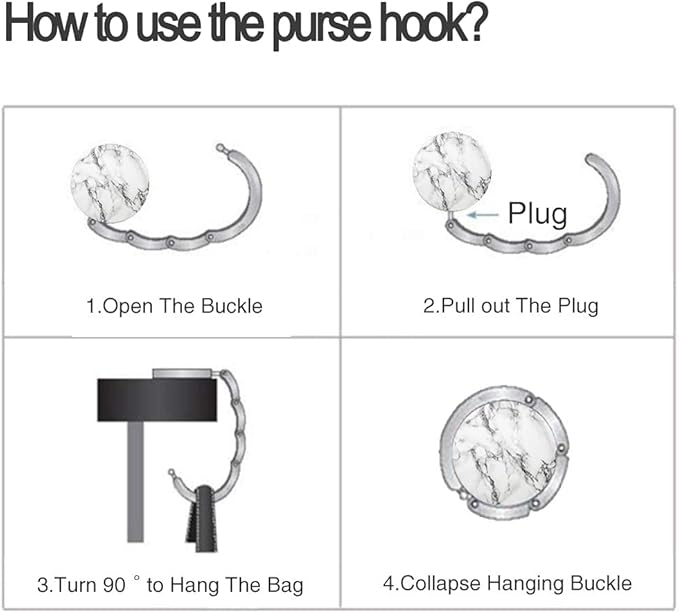 Bosketo Foldable Purse Hook Womens Bag Table Hanger Collection Desk Hooks for Purse (1pack White Marble Hook)