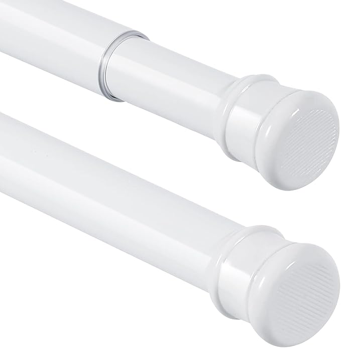 No Sectional Assembly 2 Pack Shower Curtain Rod 42-78 Inch, 1" Diameter Spring Long Adjustable Tension Curtain Rods for Bathroom Windows Closet No Drilling No Rust, White