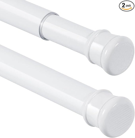 2 Pack No Sectional Assembly Shower Curtain Rod 56-104 Inch, 1" Diameter Spring Long Adjustable Tension Curtain Rods for Bathroom Windows Closet No Drilling No Rust, White