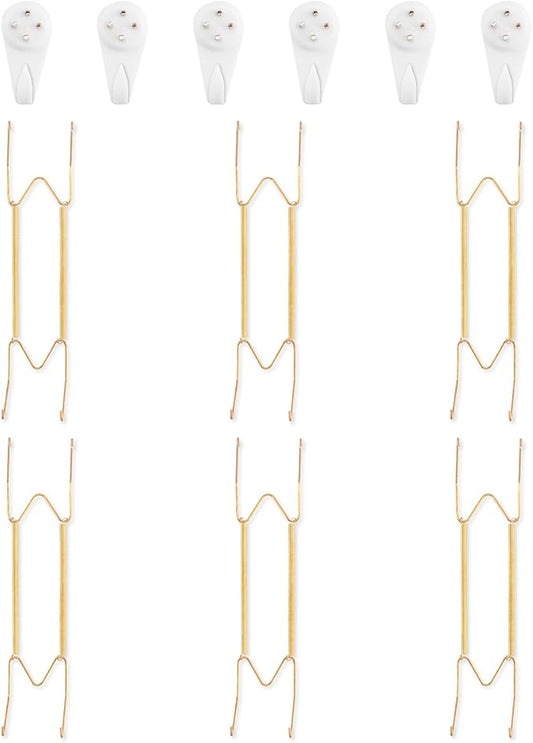 Bilillo 6 Pack Plate Hangers for The Wall, Suitable for 12-16 inch Art Plate, Stainless Steel Invisible Heavy Duty Wire Plate Holder with Wall Hooks, Plate Hangers for Displaying Plates