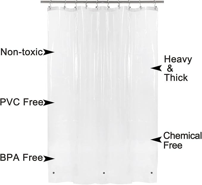 Barossa Design Shower Curtain Liner with 6 Magnets - Heavy Duty PEVA Plastic Shower Curtain for Bathroom, Waterproof Vinyl & See Through Bath Liner, Metal Grommets - Clear, 72x72