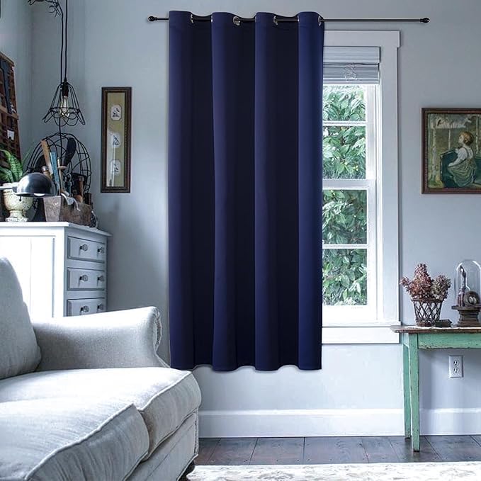 ChrisDowa Blackout Curtains 36 Inches Long for Living Room, Grommet Thermal Insulated Room Darkening Curtains for Bedroom (1 Panel Set, Navy Blue, 52W x 36L)