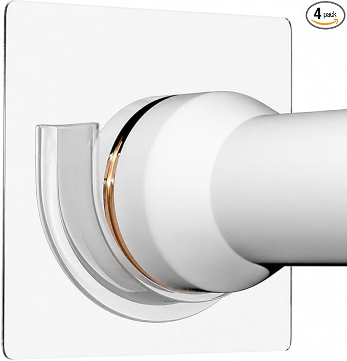 4 Pack Shower Curtain Rod Holder for Wall, Waterproof Shower Rod Holder with Strong Adhesive, Tension Curtain Rod Bracket No Drilling,Transparent(Rod Not Included)