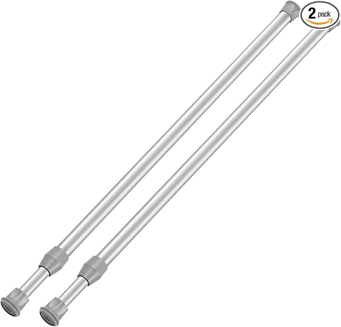 2 Pack Tension Curtain Rod 15.7-28 Inch, Small Short Adjustable Extendable Spring Loaded Rods for Windows Cabinet Blinds Closet Bedroom Kitchen Bathroom Door No Drilling, Silver