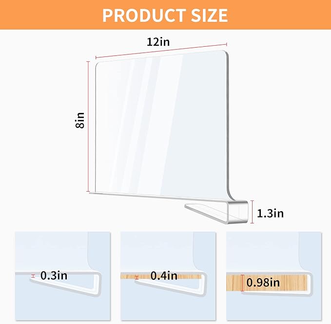 Acrylic Shelf Dividers, Clear Shelf Divider for Closet Organization, Closet Shelf Separators for Sweater/Handbag, Wood Shelves Organizers in Bedroom, Kitchen, Office, Cabinets, Bathroom Storage (4PCS)