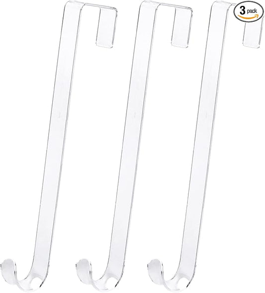 12" Clear Wreath Hangers for Front Door, 3 Pack Non-Scratch Over The Door Hooks Hanger, All-Season Decorations & Storage