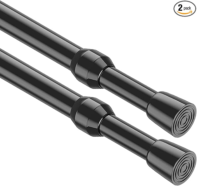 2Pack Tension Curtain Rod 26-39 inch Spring Tension Rod Black Curtain Rod Adjustable Spring Rod Extendable Tension Rod for Kitchen, Bathroom, Window, Bookshelf,Closet.