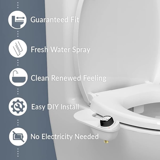 Mayfair Cassel Bidet Bundle, Slow-Close Never Loosen Toilet Seat with Perfect Fit, Fresh Water Spray, Non-Electric, Easy to Install Bidet, ROUND, White